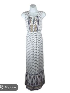 Old Navy White Maxi Dress with Blue and Purple Print